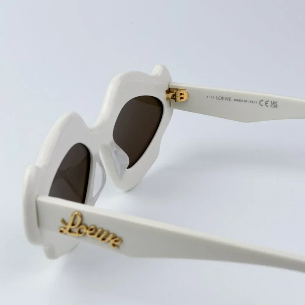 Loewe Men BRAND NEW Sunglasses LW40109U 21E CURVY Shiny Ivory Brown Geometric